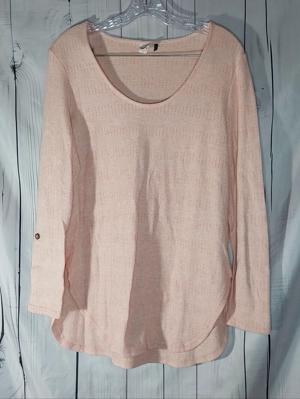 Anthropologie Akemi + Kin Lightweight Roll Tab Sleeve Scoop Neck Boho Casual Top